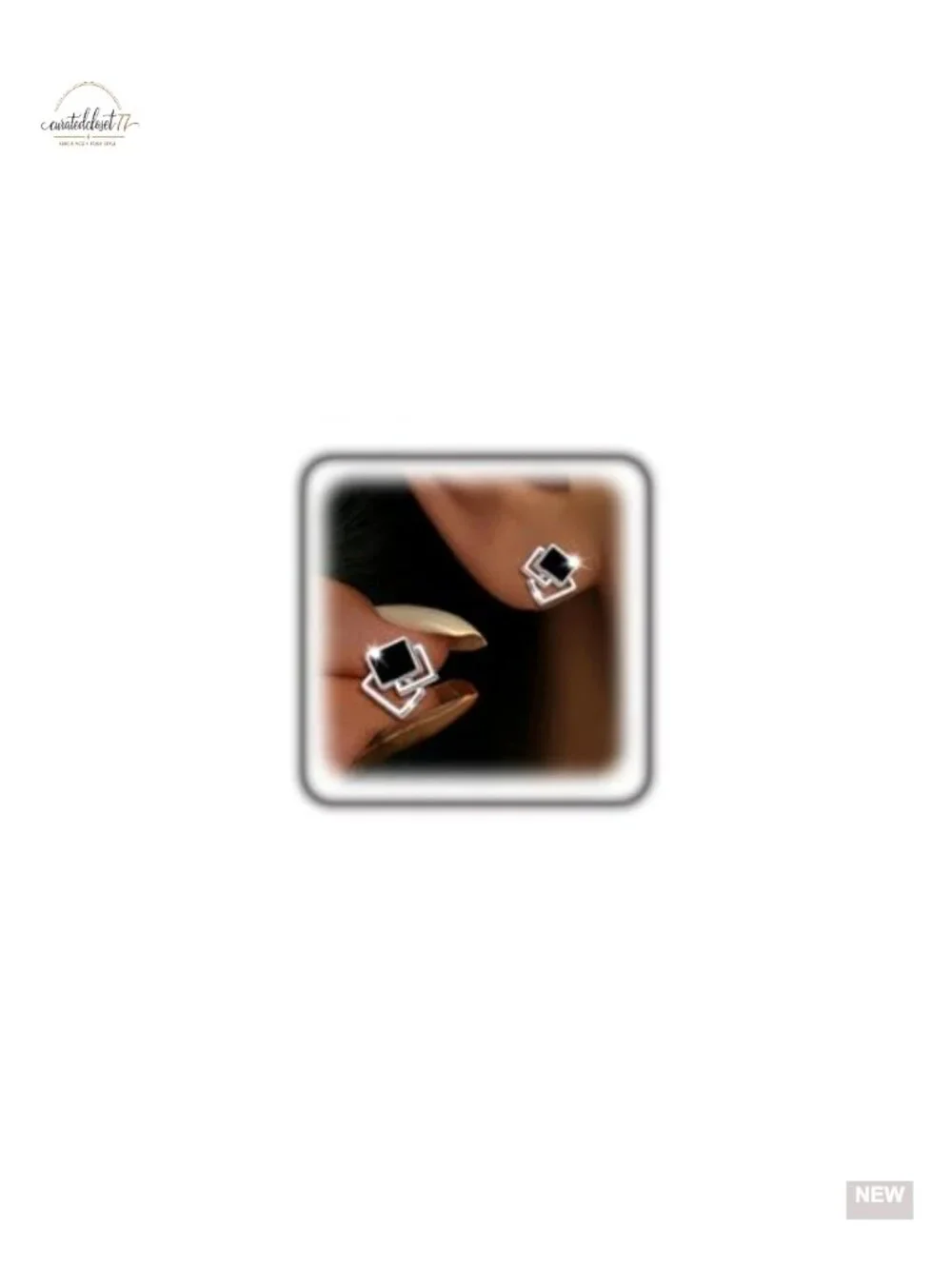 Silver Square Enamel Stud Earrings Geometric Dainty Minimalist Jewelry